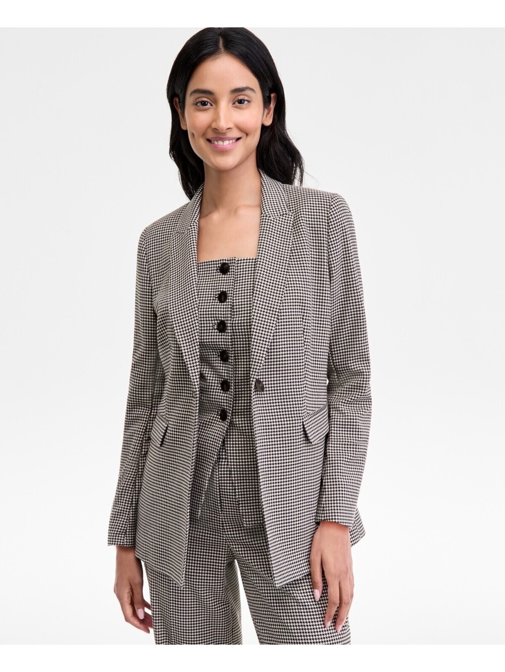 Anne Klein Women's Single-Button Houndstooth Blazer Jacket in Anne Black Multi 4